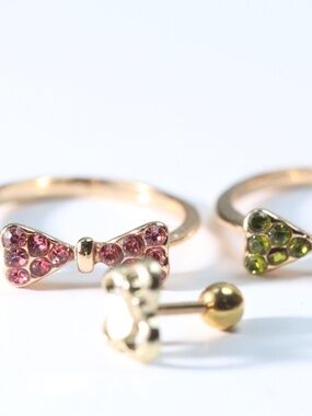 Set of Two cute Rings and a barbel Jewelry Set New
